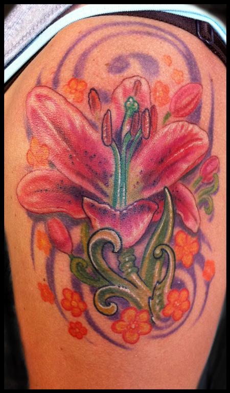 Tattoos - lily flower color tattoo - 57741